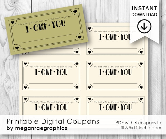 Printable digital i owe you coupon for birthdays valentines day anniversaries instant download instant download