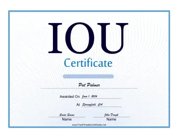 Iou certificate printable certificate