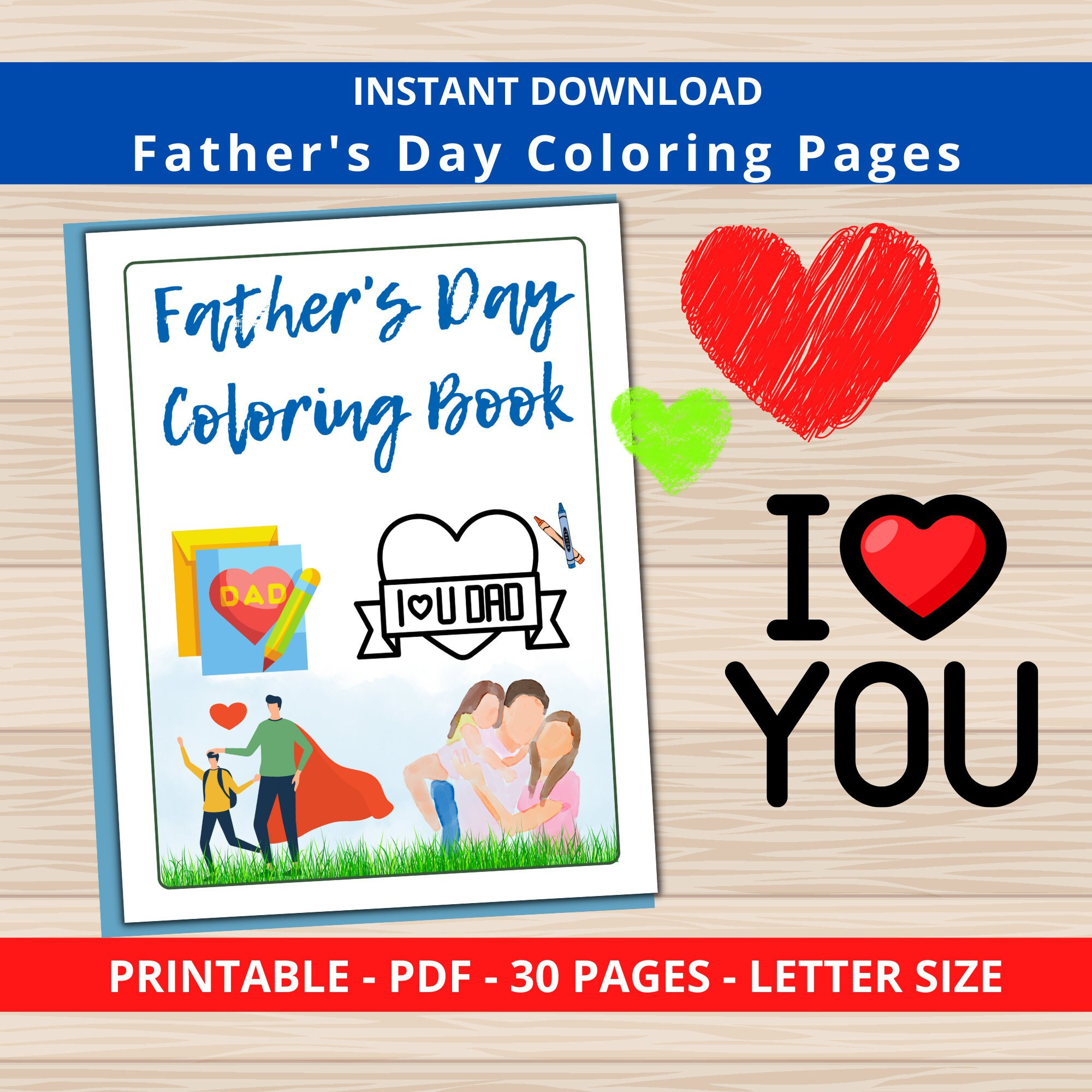 Fathers day gift printable coloring book kids color pages bundle dads day gifts from kids teens adults minimalist instant download