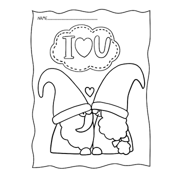 Cute gnomes valentines day coloring page prinable for children by meaw sally