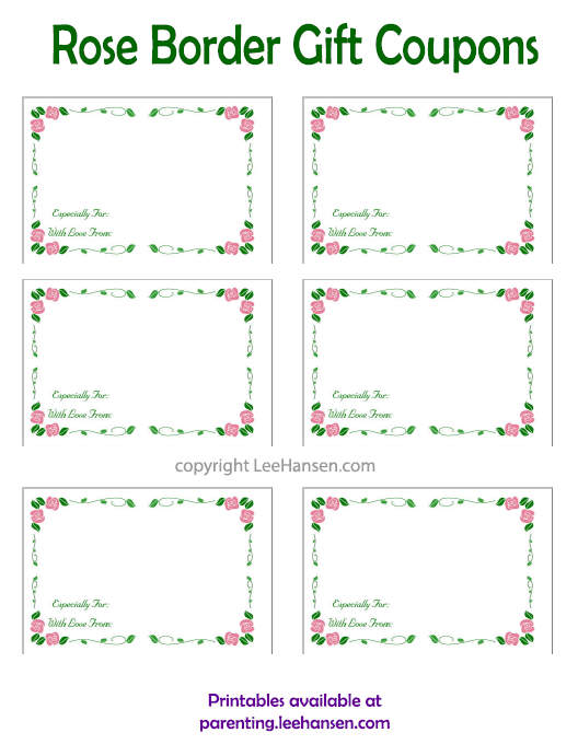 Printable mothers day gift coupons and gift tags