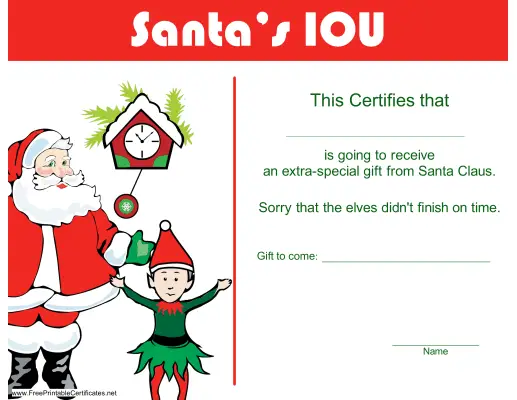 Christmas iou certificate printable certificate