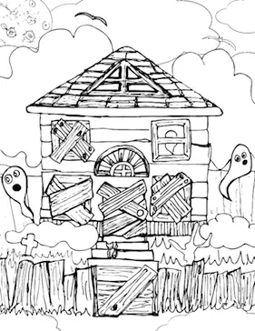 Haunted house coloring page