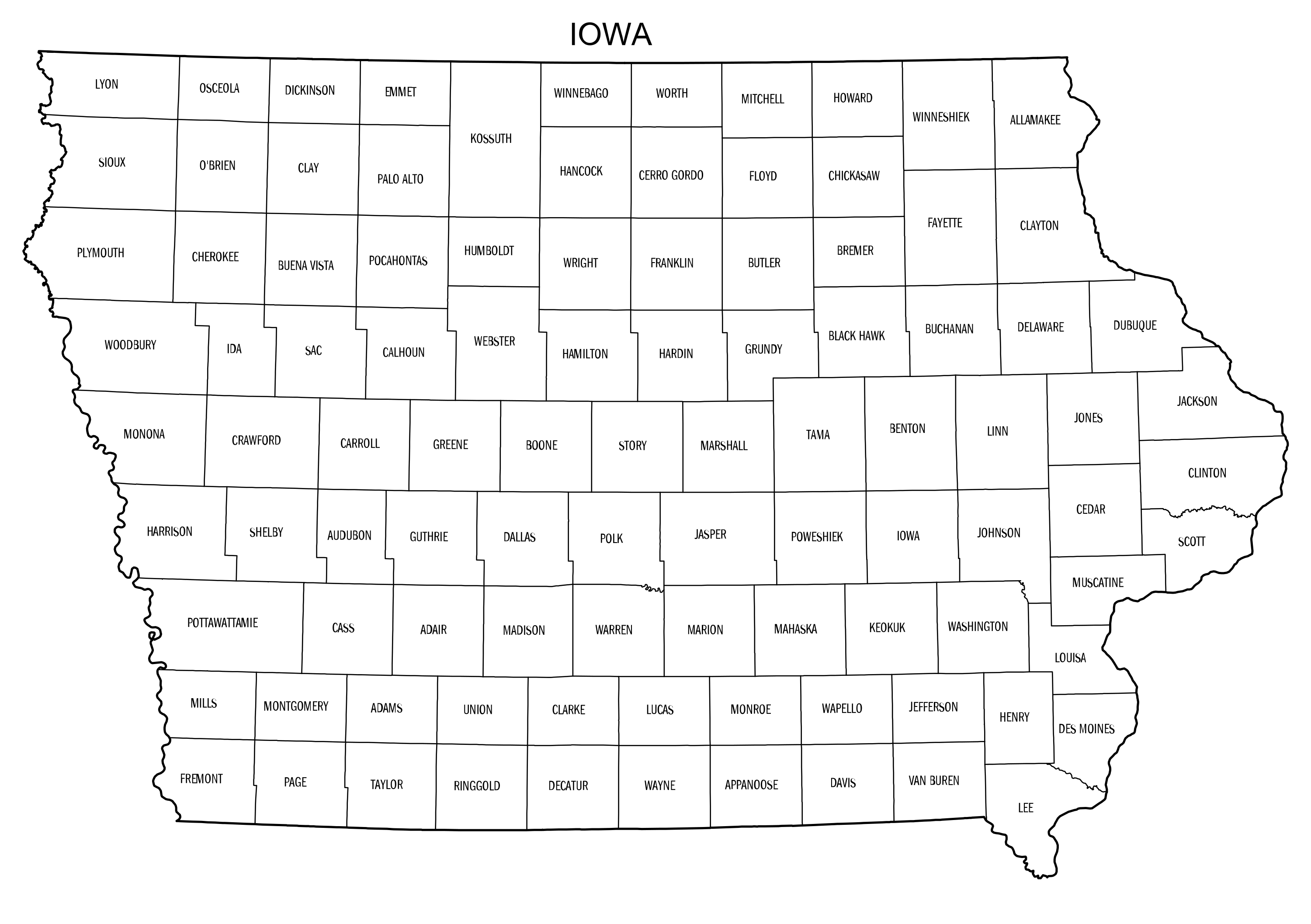 Iowa county map printable state map with county lines â diy projects patterns monograms designs templates