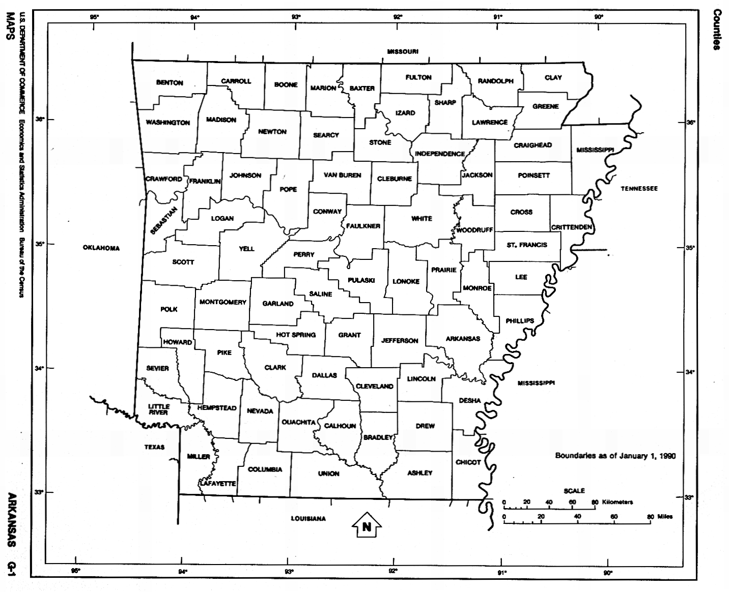 Arkansas state map with counties outline and location of each county printable free