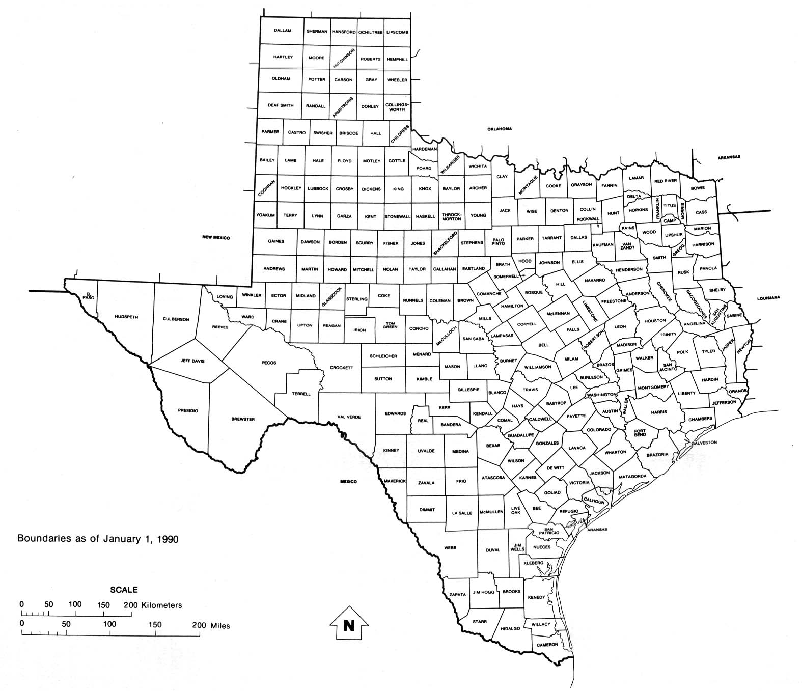 Texas state map with counties outline and location of each county in tx printable free