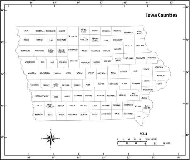 Iowa map with counties stock illustrations royalty