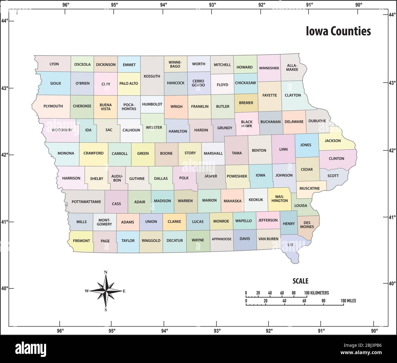 Iowa state outline administrative and political vector map in color stock vector image art