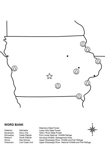 Iowa map worksheet coloring page free printable coloring pages