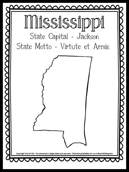 Mississippi state outline coloring page free printable â the art kit