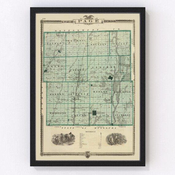 Page county ia map old map of clarinda iowa art vintage print framed canvas birds eye view portrait history genealogy farmhouse