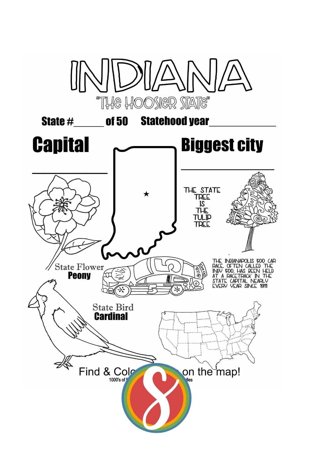 Free indiana coloring pages â stevie doodles