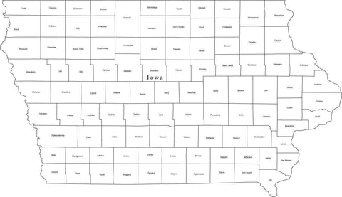 Black white iowa digital map with counties