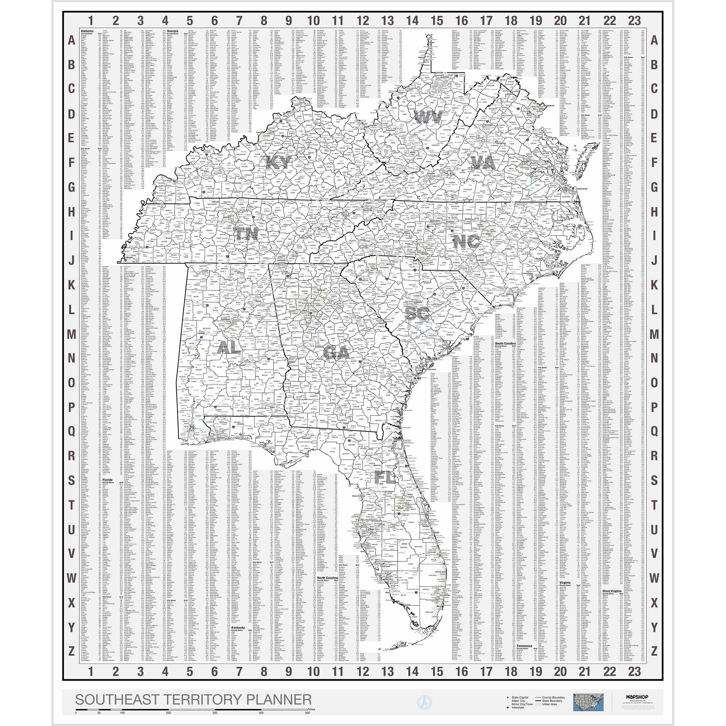 Southeast united states territory planner wall map by