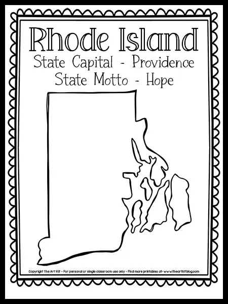 Free printable rhode island state map outline coloring page â the art kit