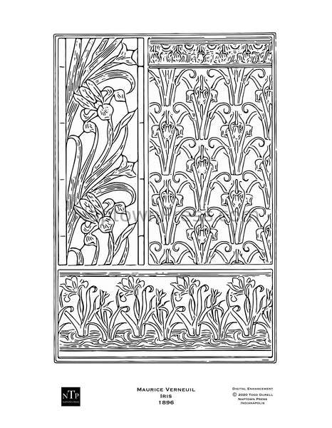 Printable coloring page art nouveau flowers iris â naptown press