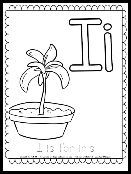 Letter i is for iris free spring coloring page â the art kit