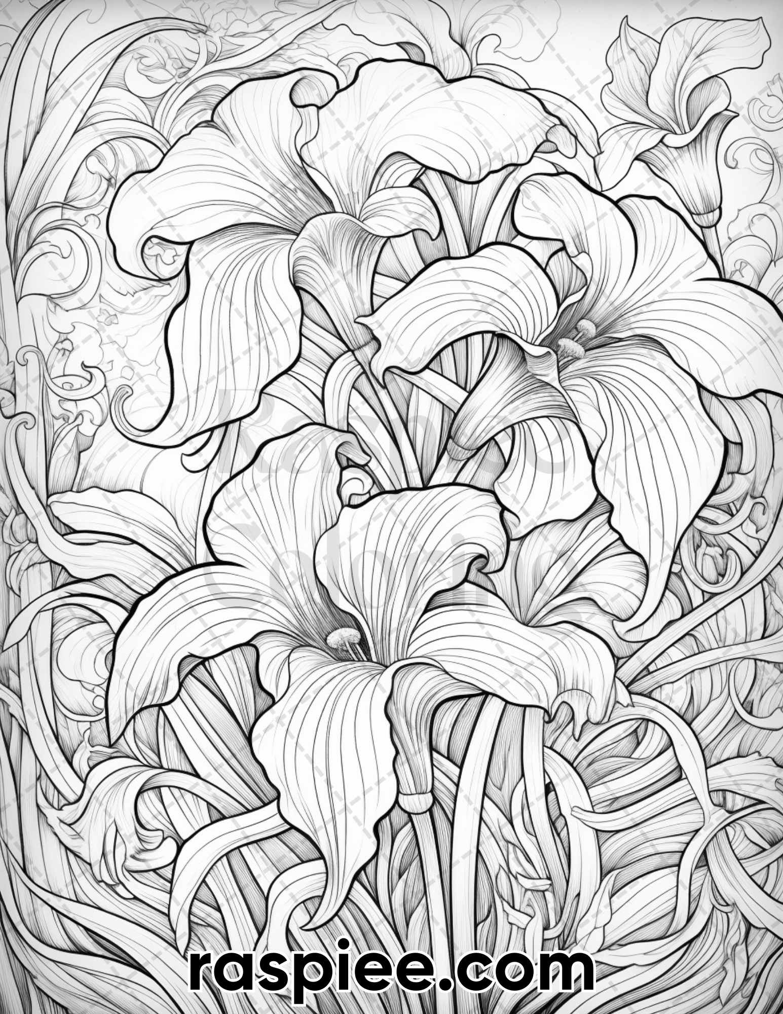 Art nouveau flowers grayscale adult coloring pages printable pdf i â coloring