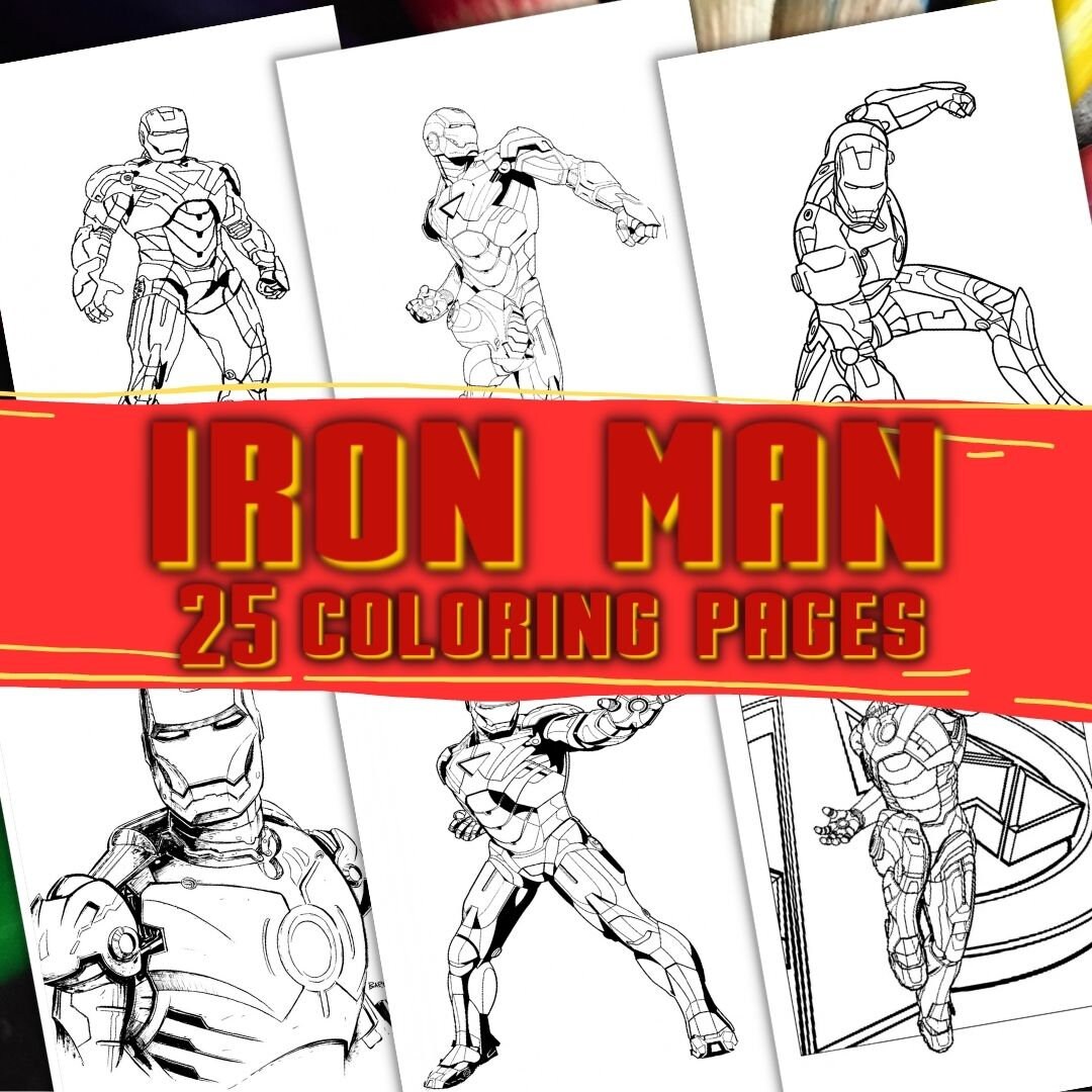 Iron man designs kids coloring book printable childrens superhero coloring pages instant download pdf kids birthday gift