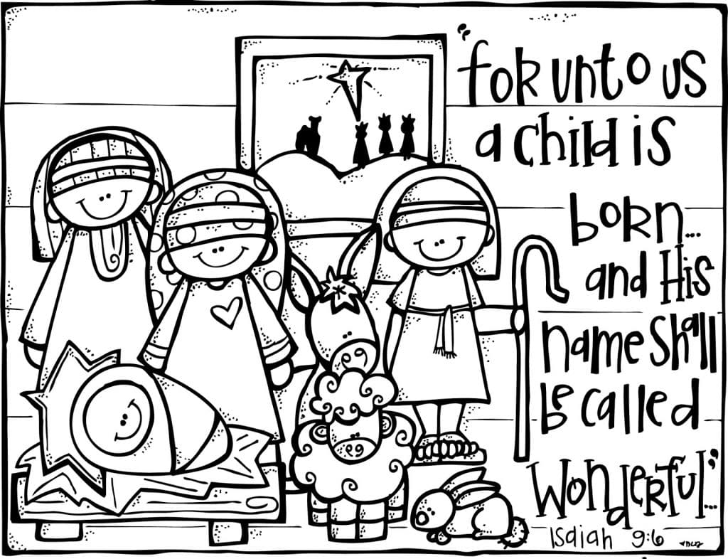 Free drawing of nativity coloring page