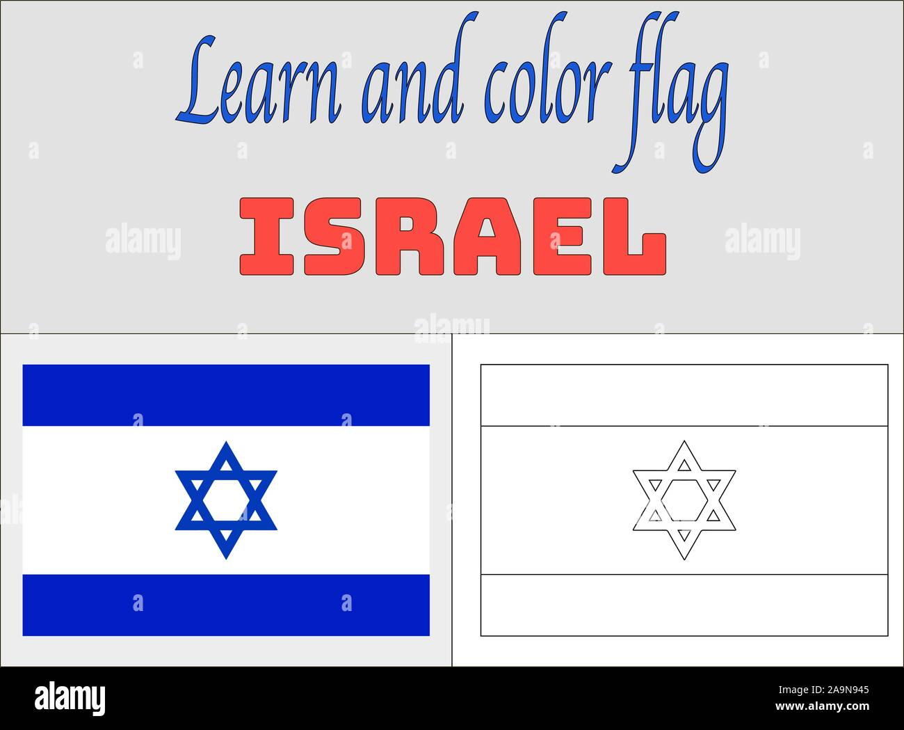 Jew israel national flag coloring book pages for education and learning original colors proportion vector illustration countries set stock vector image art