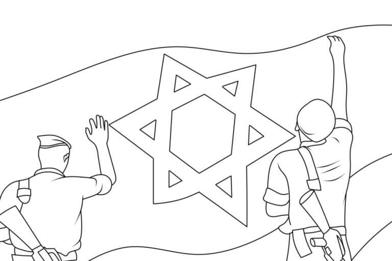 Two soldiers with flag of israel coloring page