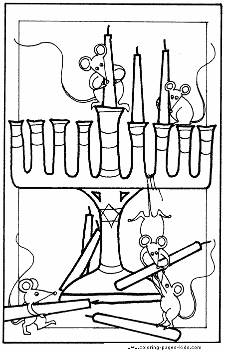 Jewish candles and mice color page free printable coloring sheets for kids