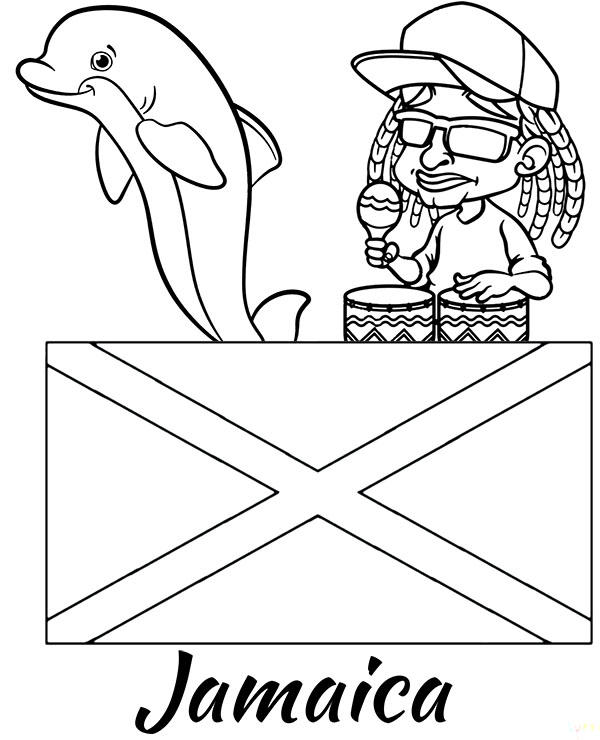 Coloring page flag jamaica printable educational coloring sheet