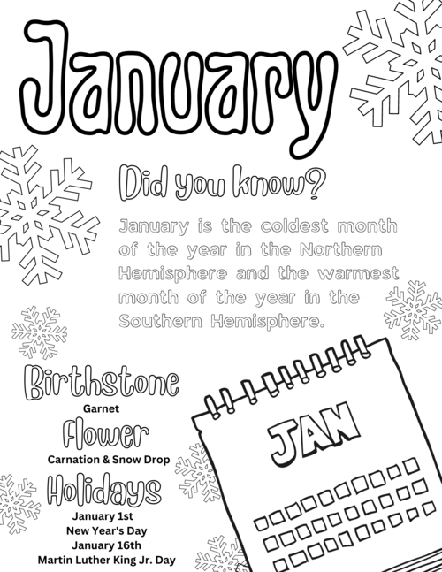 Free printable january coloring pages