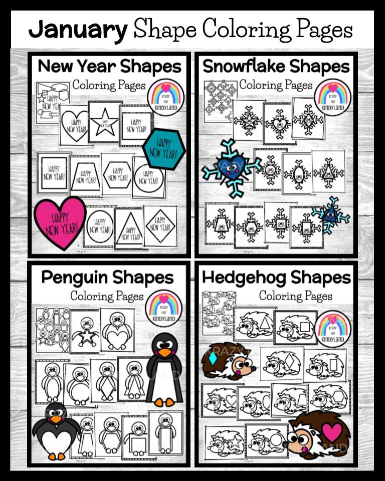 January coloring pages winter new year snowflake hedgehog penguin