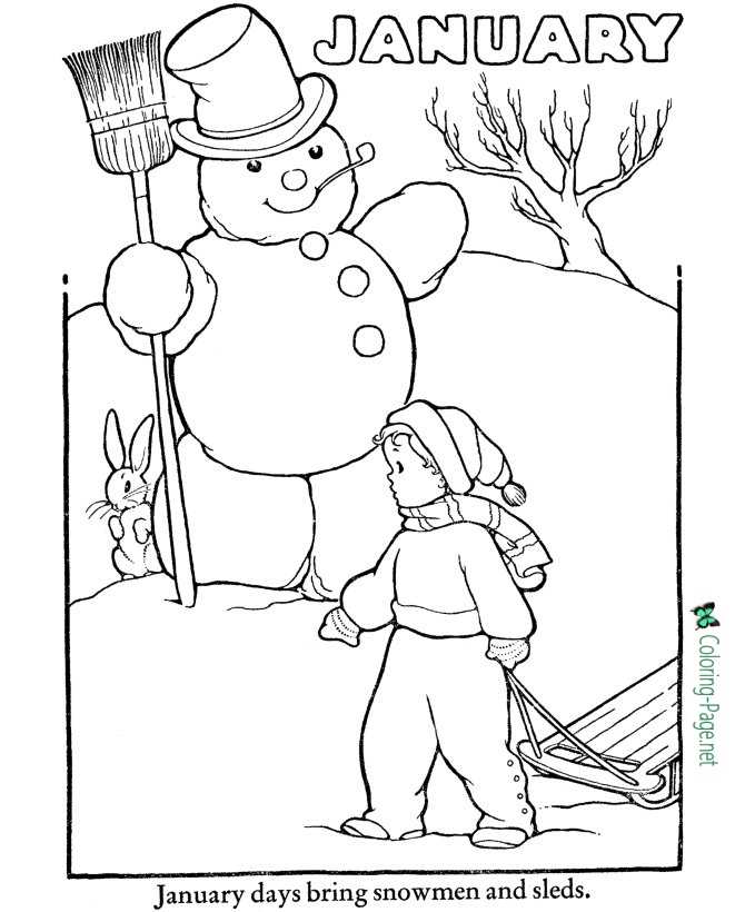 Printable winter coloring pages january snowman