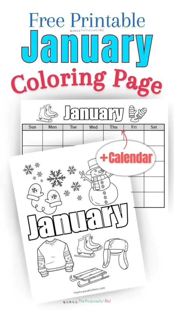 January calendar and coloring page