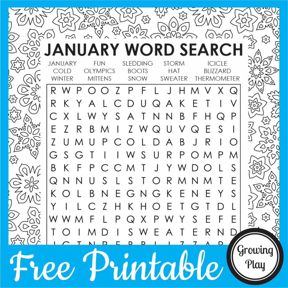 January word search free printable