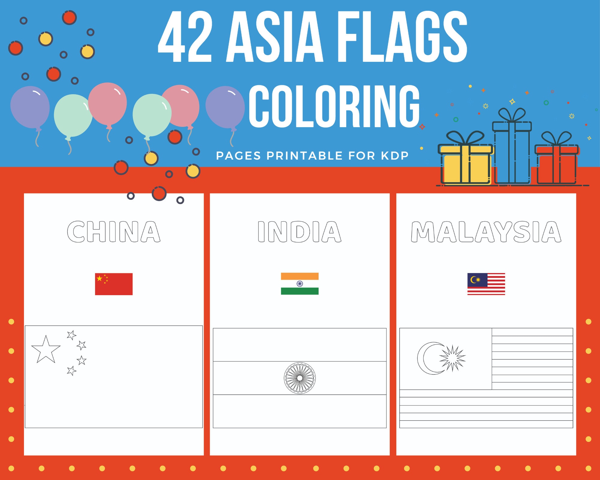 Asia flags coloring pages printable for kids pdf file us letter instant download kdp coloring book for kids download now