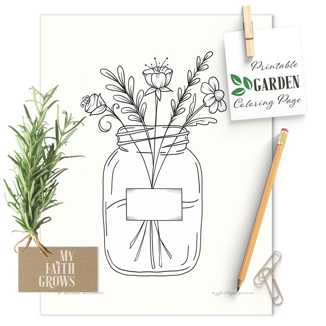 Jar of flowers printable coloring page barbara anne