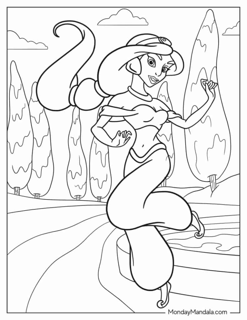 Aladdin jasmine coloring pages free pdf printables