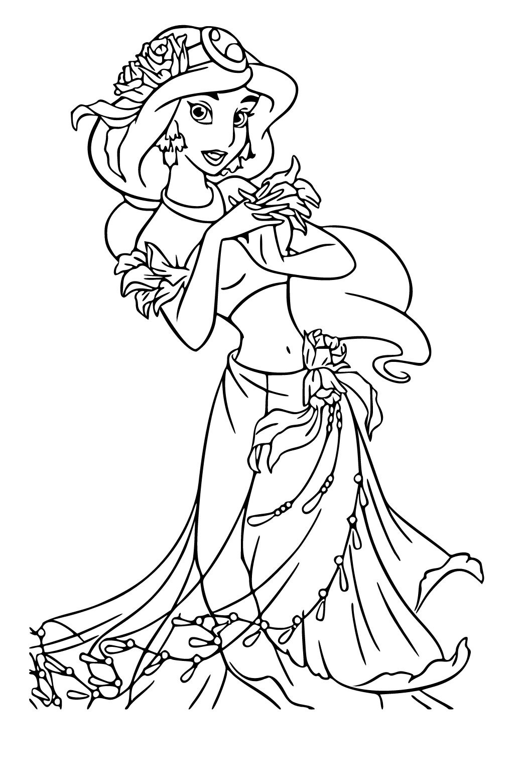 Free printable disney princess jasmine coloring page for adults and kids