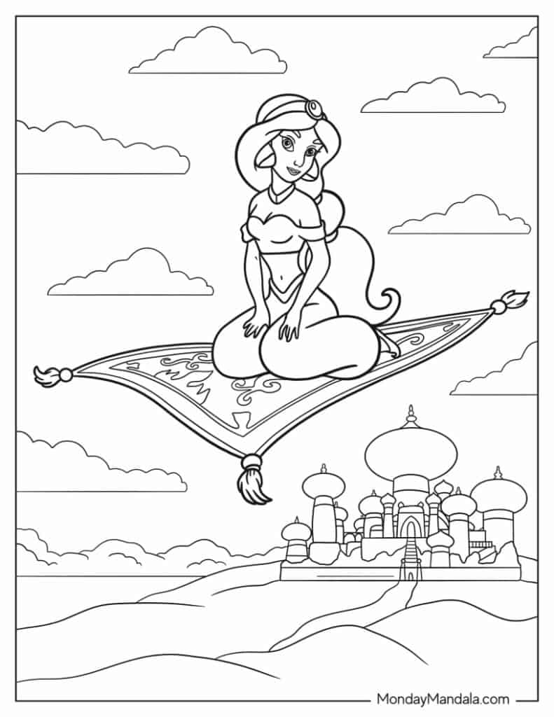 Aladdin jasmine coloring pages free pdf printables