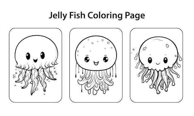 Premium vector cute funny cartoon jellyfish coloring page for kids