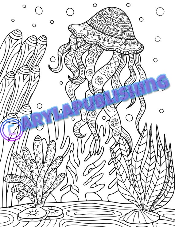 Jellyfish coloring page printable colouring page adult color sheet instant digital download pdf