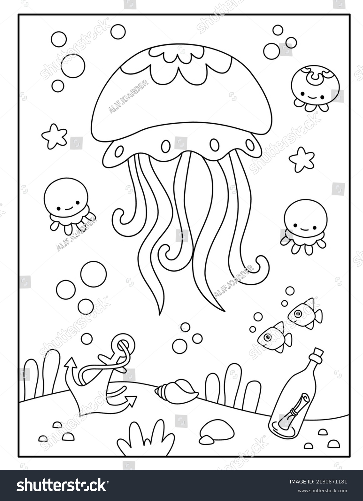 Cute jellyfish coloring page kids stock vector royalty free