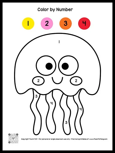 Color by number jellyfish coloring page free â the art kit