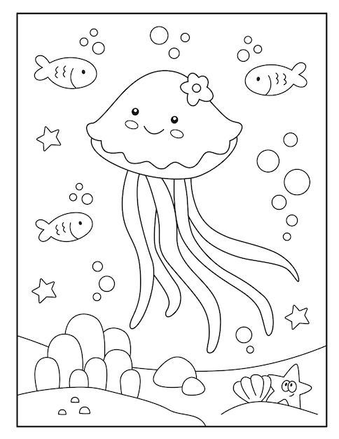 Premium vector cute jellyfish coloring page for kids