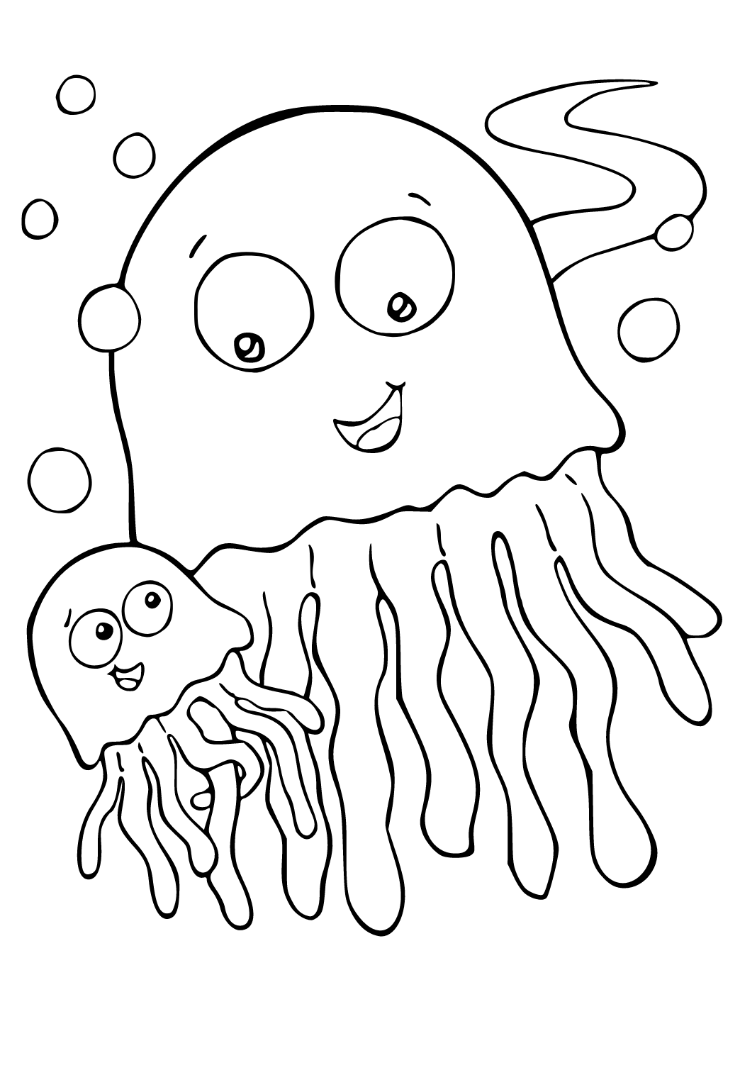 Free printable jellyfish family coloring page for adults and kids