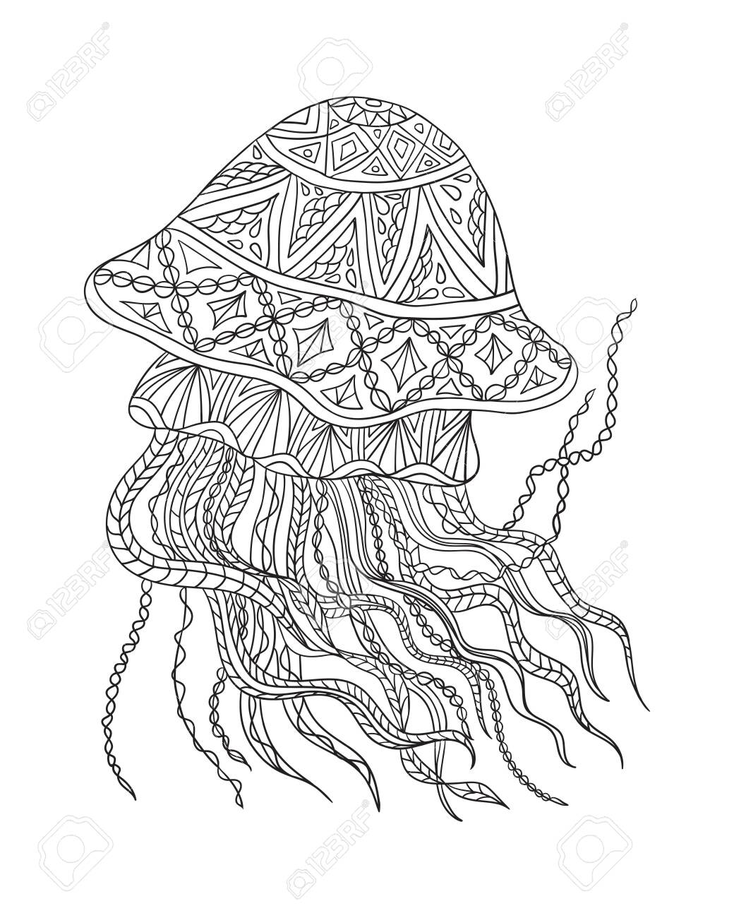 Image of a fantasy jellyfish coloring book for children and adults a beautiful pattern with patterns with small details royalty free svg cliparts vectors and stock illustration image