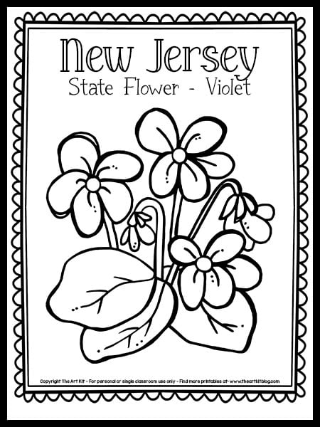 Free printable new jersey state flower coloring page violet â the art kit