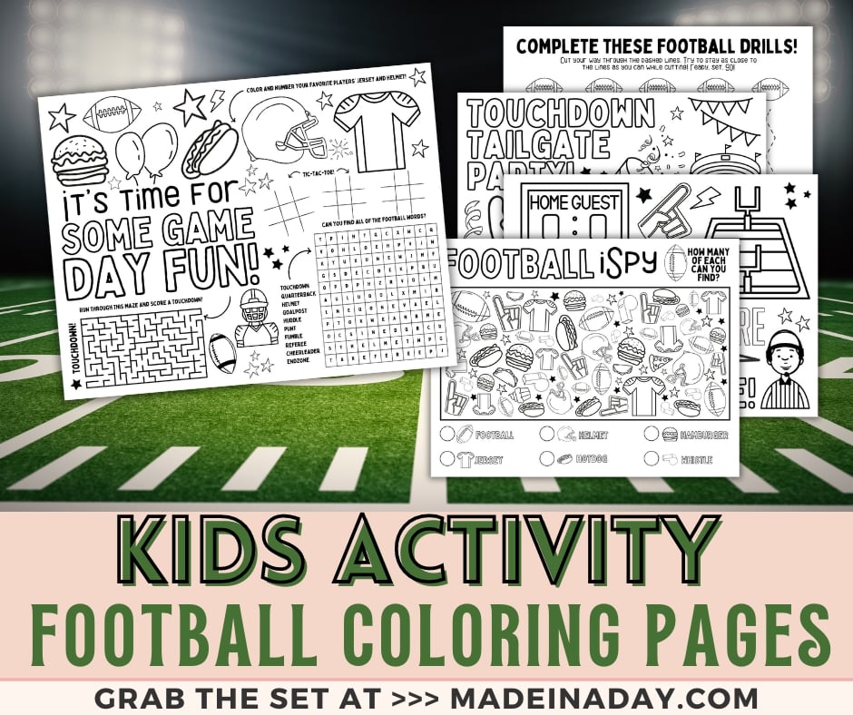 Football coloring pages printable placemats made in a day