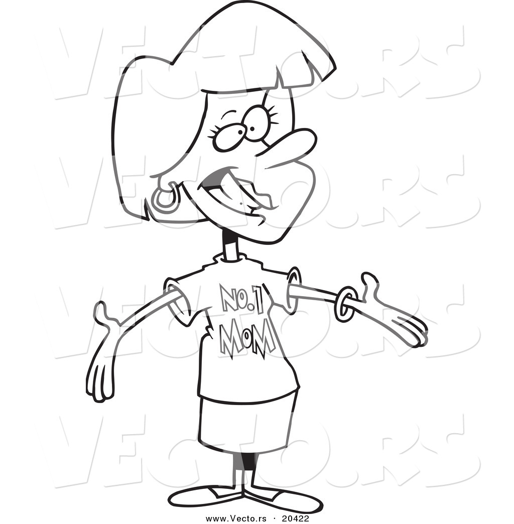 R of a cartoon mother wearing a number one mom shirt