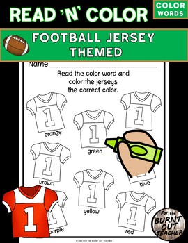 Football read color worksheet color words fall autumn jersey uniform shirt