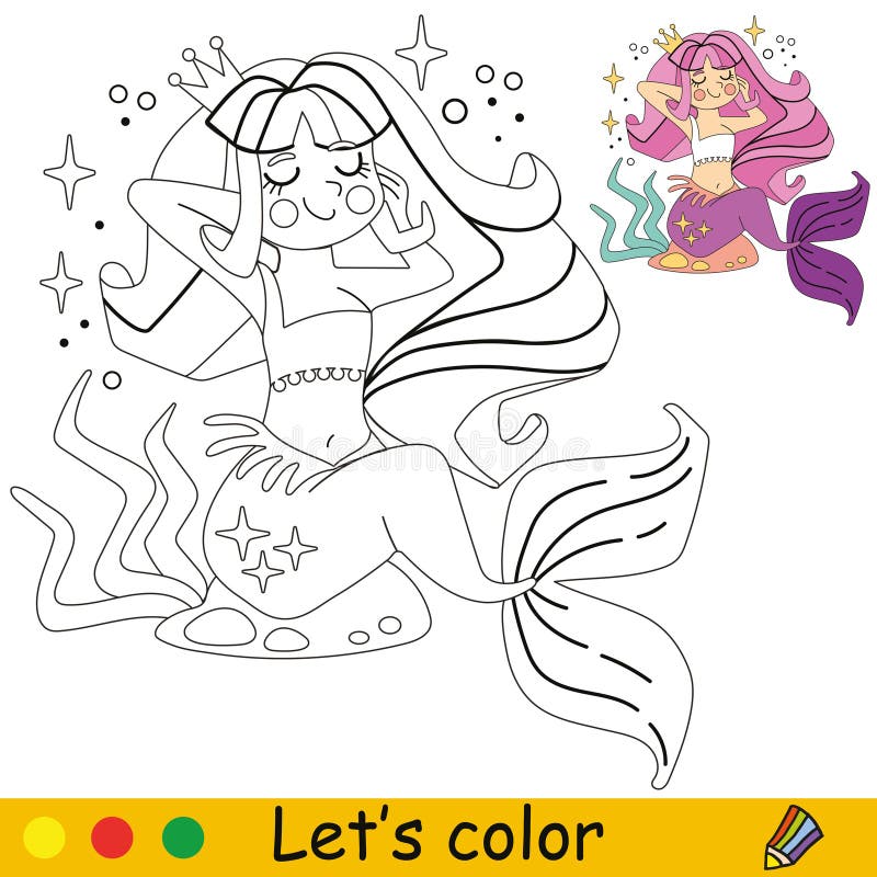 Kids coloring happy mermaid princess vector illustration stock vector